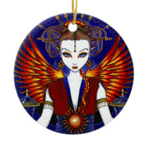 solara, sun, goddess, angel, fairy, fire, fae, faerie, faery, fantasy, symbols, singing, bowl, cymbals, scrolls, celtic, knot, work, oriental, jewelry, head, dress, wings, myka, jelina, mika, angels, Ornament with custom graphic design
