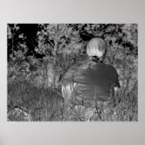 Solarized negative photograph of solo figure posters
