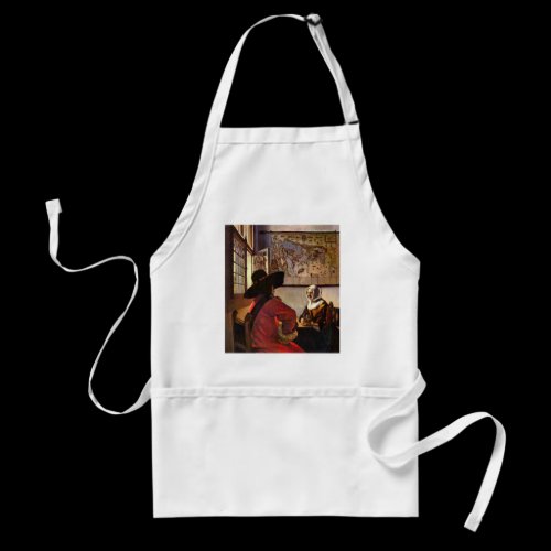 Soldier and girl smiling by Johannes Vermeer Apron
