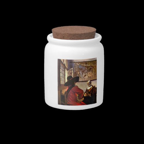Soldier and girl smiling by Johannes Vermeer Candy Dish