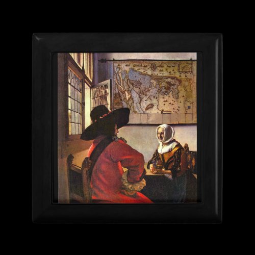 Soldier and girl smiling by Johannes Vermeer Gift Box