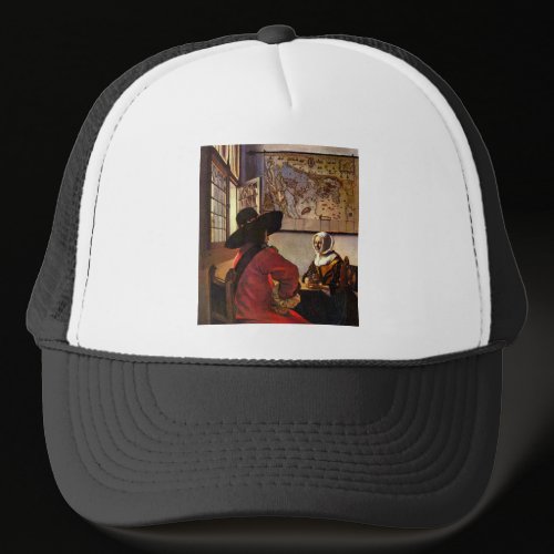 Soldier and girl smiling by Johannes Vermeer Hats