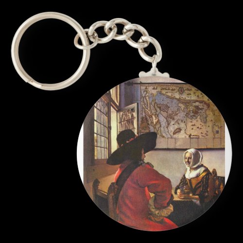Soldier and girl smiling by Johannes Vermeer Keychain