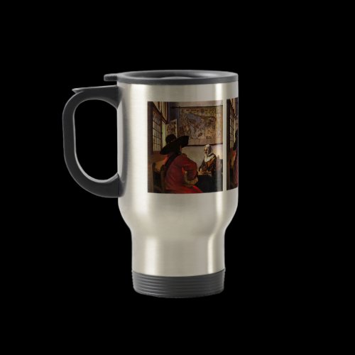 Soldier and girl smiling by Johannes Vermeer Mug