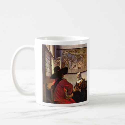 Soldier and girl smiling by Johannes Vermeer Mugs