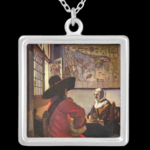 Soldier and girl smiling by Johannes Vermeer Necklace