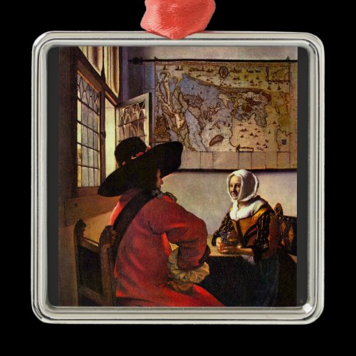 Soldier and girl smiling by Johannes Vermeer Ornaments