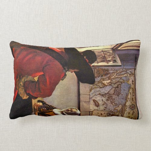 Soldier and girl smiling by Johannes Vermeer Throw Pillow