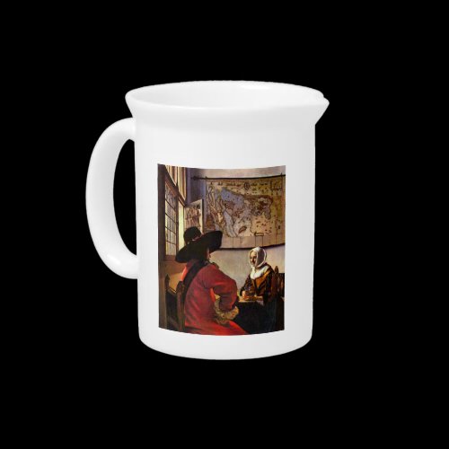Soldier and girl smiling by Johannes Vermeer Beverage Pitcher