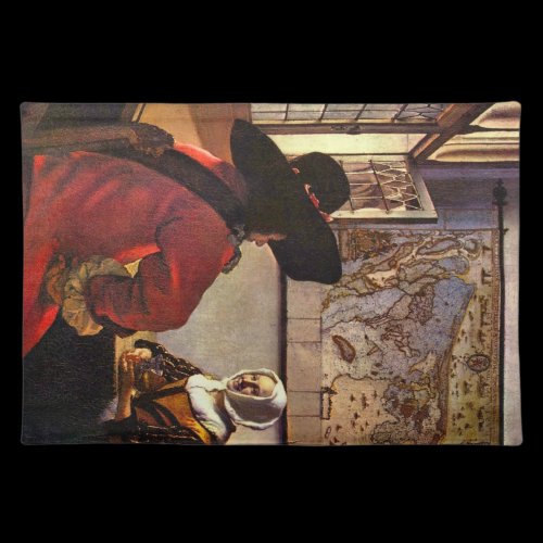 Soldier and girl smiling by Johannes Vermeer Place Mats