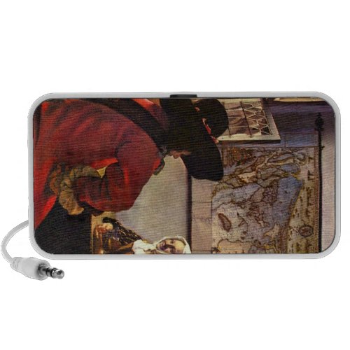 Soldier and girl smiling by Johannes Vermeer Travel Speaker
