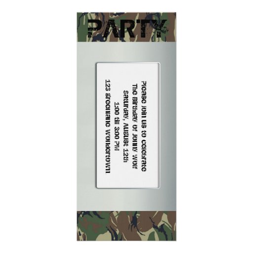 Soldier theme party invitation (front side)