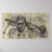 Soldier walking with MG Posters