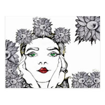 artsprojekt, nature, soleil, portrait, flower, fantasy, girl, doodle, art, Postkort med brugerdefineret grafisk design