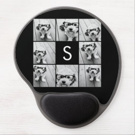 Solid Black Photo Collage Custom Monogram Gel Mousepad
