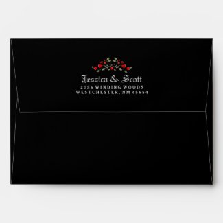 SOLID Black & Red Roses GRAY FADE INSIDE Wedding Envelope