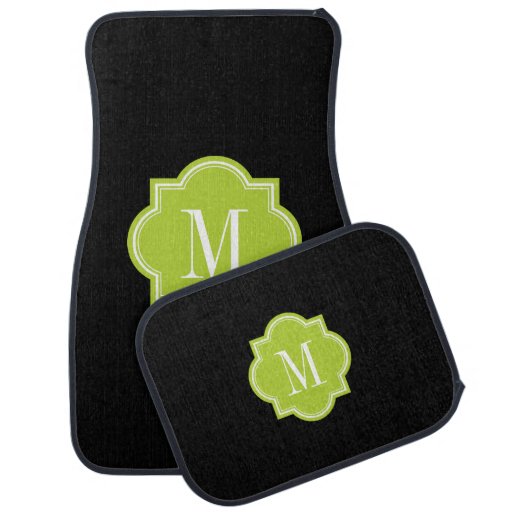 Solid Black with Lime Green Monogram Floor Mat Zazzle