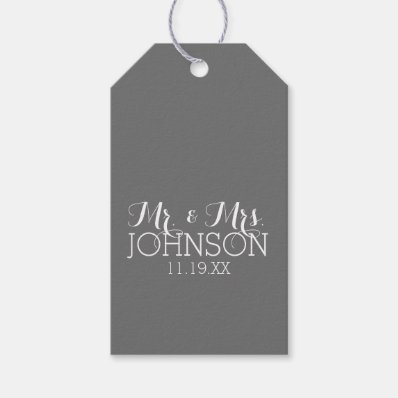 Solid Color Charcoal - Mr & Mrs Wedding Favors Pack Of Gift Tags