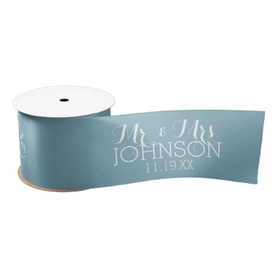 Solid Color Robin Egg Blue Mr & Mrs Wedding Favors Satin Ribbon