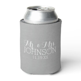 Solid Color Silver - Mr & Mrs Wedding Favors Can Cooler