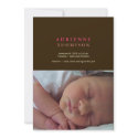 Solid sophistication brown pink photo baby birth invitation