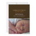 Solid sophistication brown yellow photo baby birth invitation