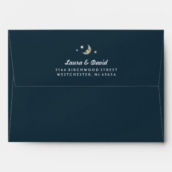 Solid Teal Gold White Moon & Stars Wedding Envelope by juliea2010 at Zazzle