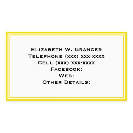 Solid Yellow, Bright Aqua Ribbon Name Monogram Business Cards (back side)