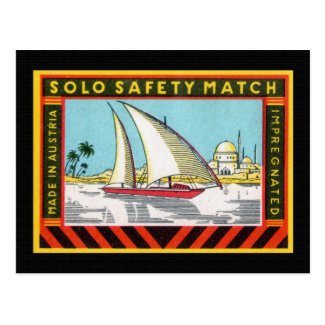Solo Sailing Ship Match Label Post Cards