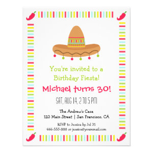 Sombrero Mexican Fiesta Adult Birthday Party Custom Invitations