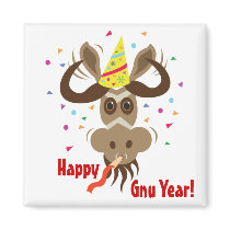 Some Gnu Stuff_Partier Gnu_Happy Gnu Year! magnets