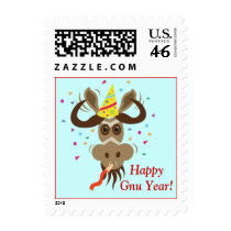Some Gnu Stuff_Partier Gnu_Happy Gnu Year! postage by Artful_Animalz Some Gnu Stuff_Partier Gnu_Happy Gnu Year! postage