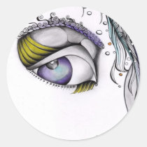 female, creative, portrait, fantasy, look, eye, ink, white, artsprojekt, drawing, Klistermærke med brugerdefineret grafisk design