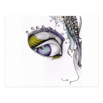 female, creative, portrait, fantasy, look, eye, ink, white, artsprojekt, drawing, Postkort med brugerdefineret grafisk design