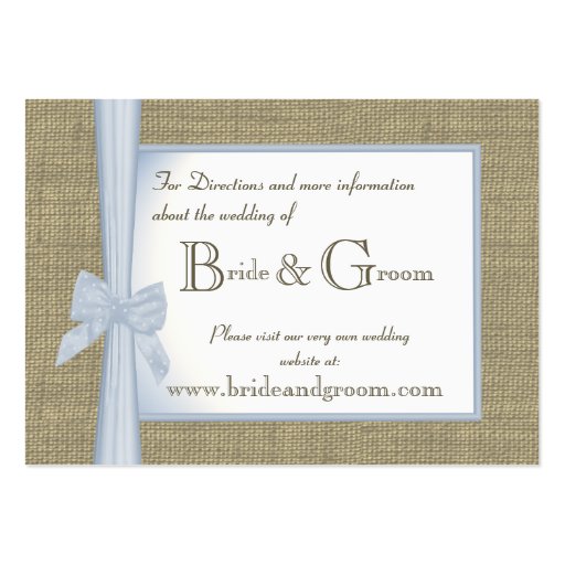 Something Blue Burlap and Bow Wedding Web Info Business Card Template (front side)