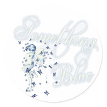 Something Blue Butterfly Fairy - Vintage Cyanotype Round Stickers