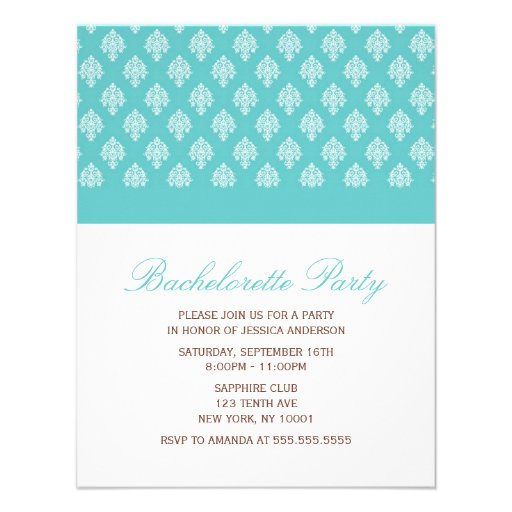 Something Blue Damask Pattern Bachelorette Party Announcements