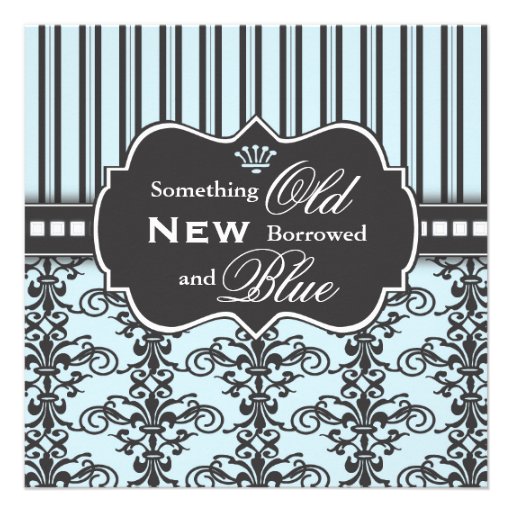 Something Blue Damask & Stripe Bridal Shower Announcements