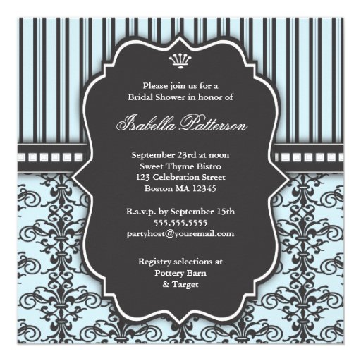 Something Blue Damask & Stripe Bridal Shower Announcements