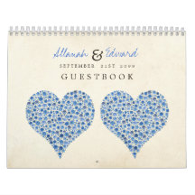 Something Blue Heart Roses Wedding Guest Sign Book Wall Calendar