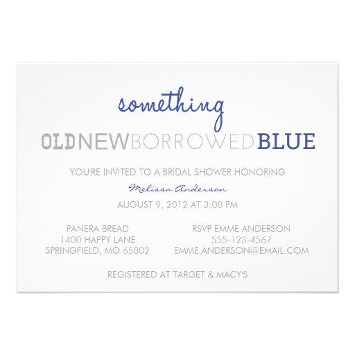 Something Old, New, Borrowed, Blue Custom Invitations