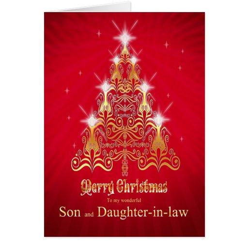 Son and daughter-in-Law, Christmas tree card | Zazzle