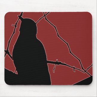 Song Bird Black Silhouette on Maroon Mousepads