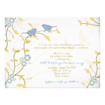 Song Birds Blue Gold Diamond Wedding Anniversary Custom Invites