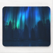 aurora, northern, lights, blue, forest, winter, water, nature, landscapes, Mouse pad with custom graphic design