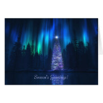 blue christmas, holiday, wolves, aurora, Card with custom graphic design