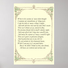 Sonnet # 30 by William Shakespeare Print