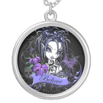 sophia, lilly, lillies, butterflies, purple, blue, believe, fairy, faery, faerie, fae, fantasy, art, myka, jelina, big, eyed, mika, faeries, nymphs, sprites, Necklace with custom graphic design