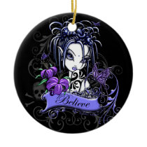 sophia, lilly, lillies, butterflies, purple, blue, believe, fairy, faery, faerie, fae, fantasy, art, myka, jelina, big, eyed, mika, faeries, nymphs, sprites, Ornament with custom graphic design