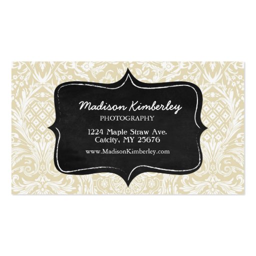 Sophistiacted Cream Damask Pattern Chalkboard Business Cards (front side)